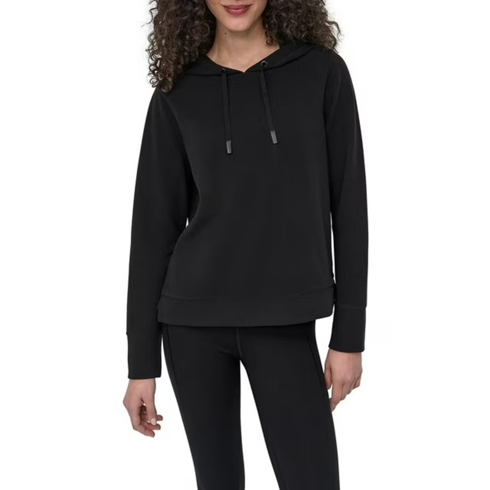 DKNY Womens Waffle Hoodie XL Black Pullover Performance Wicking Sweatshirt